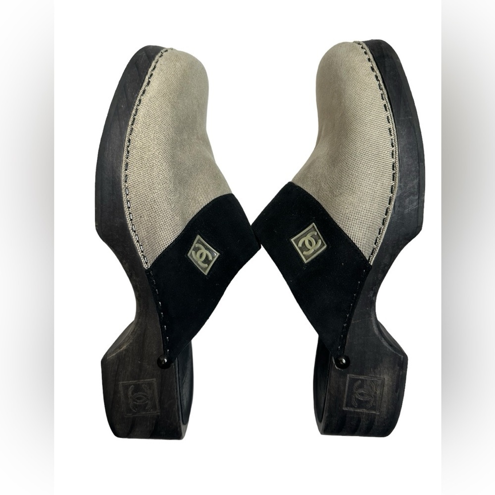 CHANEL Authentic Sports Line Sabot Sandals BeigexBlack COCO mark Women - Picture 16 of 16